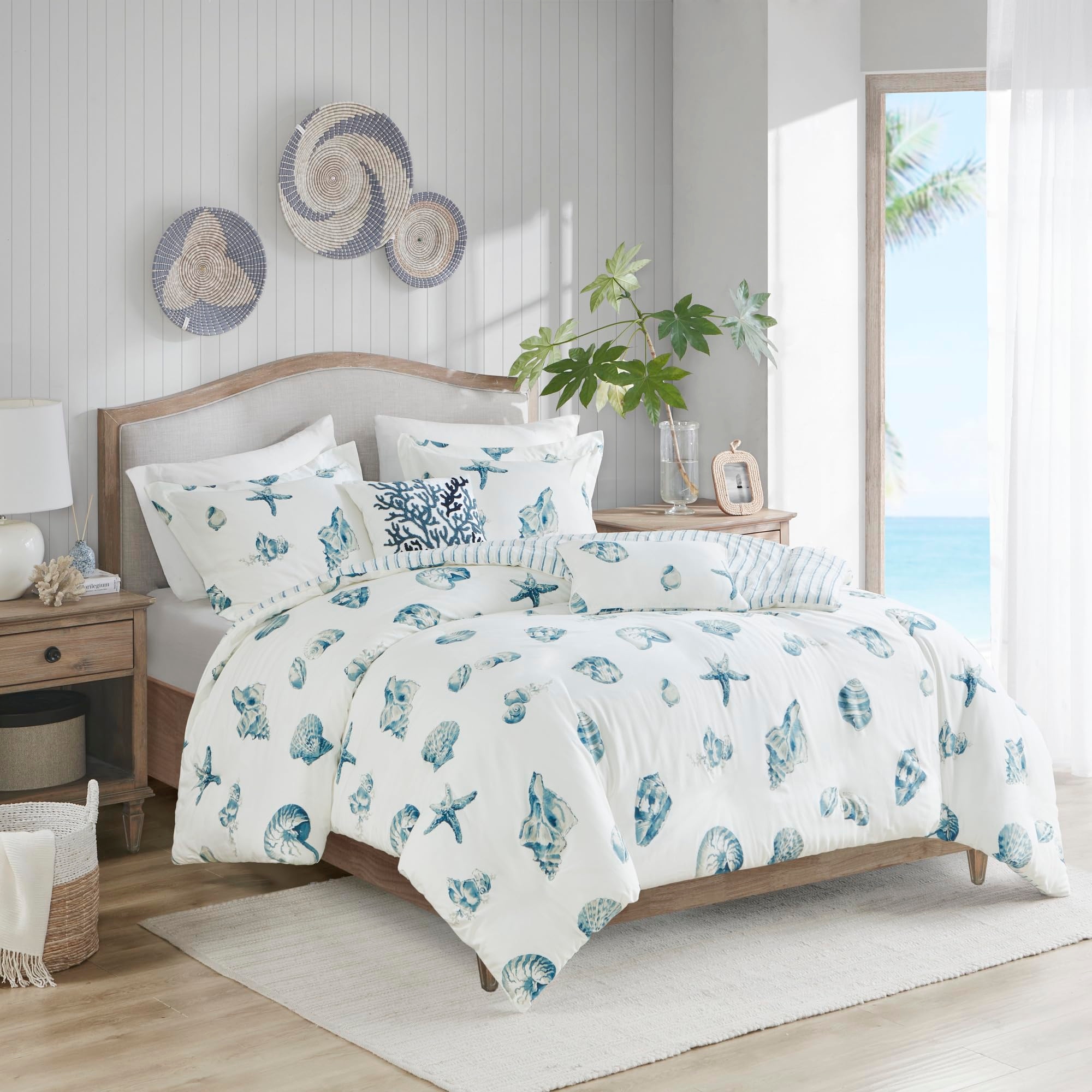 100 Cotton Duvet Cover Seashells Duvet Cover Set Bed Comforter Covers Beach House Blue Ivory Full Queen 90 x90 3 Piece Bed Bath Beyond 40239387